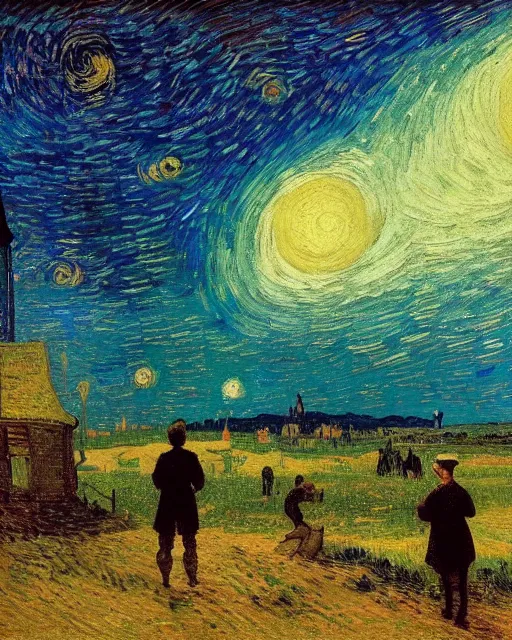 Image similar to a person looking at the night sky with stars, colorful, beautiful, national geographic, very detailed, astrophotography, oil painting, canvas, Vincent van Gogh, Caspar David Friedrich, Theodor Kittelsen, Sydney Mortimer Laurence, Albert Bierstadt
