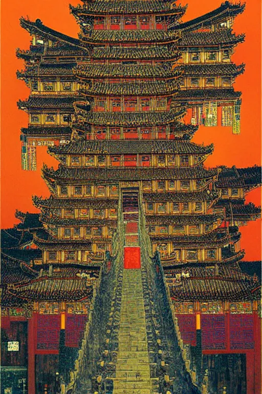 Prompt: cyberpunk chinese ancient castle, fantasy, painting by Gustav Klimt