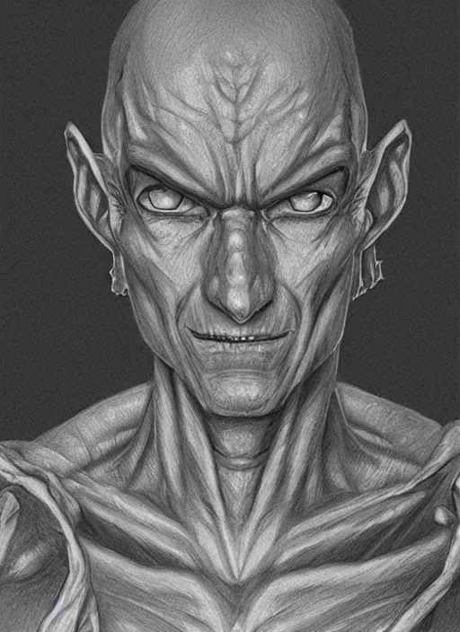 Image similar to realistic portrait pencil sketch of piccolo from dragon ball, old mystic ruins, afternoon, intricate, elegant, highly detailed, digital painting, sharp, focus, by artgerm and greg rutkowski