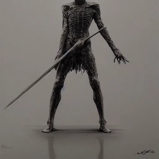 Image similar to a knight made of flesh by zdzisław beksinski, trending on artstation