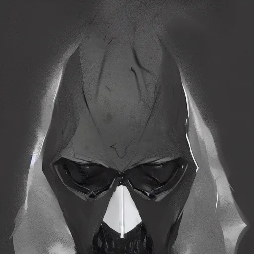 Image similar to portrait of a character wearing a black cloak, with a white mask in the shape of a cow skull, the mask covers her entire face, dramatic lighting, illustration by Greg rutkowski, yoji shinkawa, 4k, digital art, concept art, trending on artstation