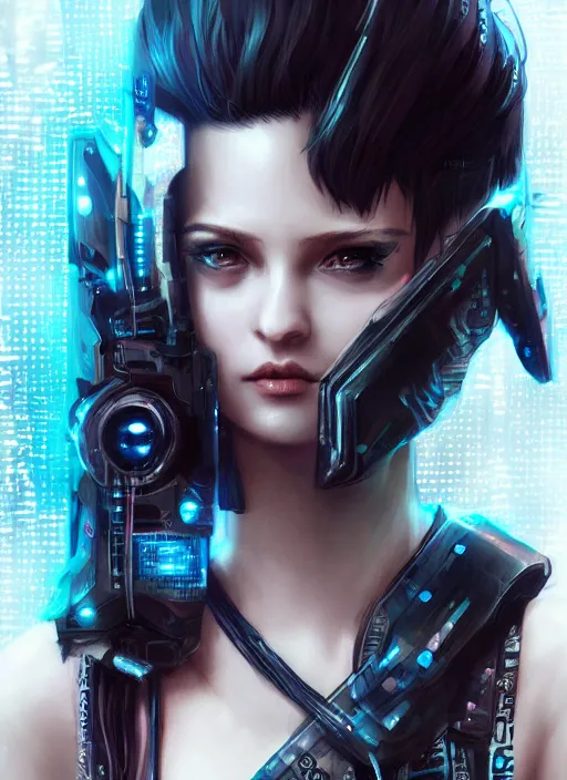 Image similar to teen elf, cyberpunk cyberpunk cyberpunk, black hair, gorgeous, amazing, elegant, intricate, highly detailed, digital painting, artstation, concept art, sharp focus, illustration, art by ross tran