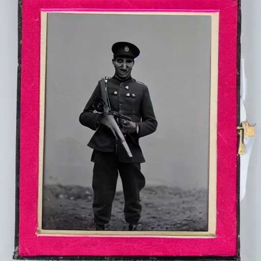 Image similar to soldier with pink uniform, detailled photo, pulitzer price