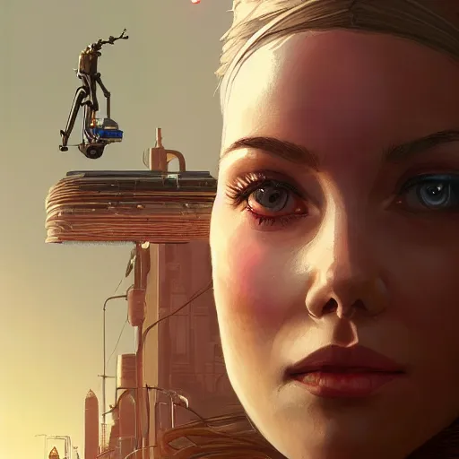 Image similar to highly detailed portrait of a woman with robot face in gta v, stephen bliss, unreal engine, fantasy art by greg rutkowski, loish, rhads, ferdinand knab, makoto shinkai and lois van baarle, ilya kuvshinov, rossdraws, tom bagshaw, global illumination, radiant light, detailed and intricate environment