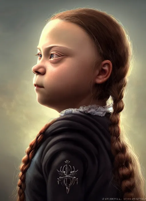 Prompt: highly detailed closeup, face profile portrait of greta thunberg as a gothic vampire, bikini, unreal engine, nicoletta ceccoli, mark ryden, earl norem, lostfish, global illumination, detailed and intricate environment