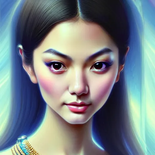 Prompt: digital painting of a close up face portrait of an elegant, beautiful, sophisticated, fashionable, pretty young burmese - japanese victoria justice, the rings of saturn. intricate ornate detail, eye focus, by artgerm, range murata, jeremy lipking, trending on pinterest, artstation hq, vivid 8 k, film still.