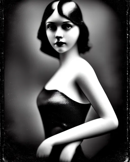 Image similar to tintype black and white dreamy young beautiful female artificial intelligence, metropolis, cinematic, rim light, bokeh, photo - realistic, elegant, high detail, 8 k, masterpiece, photo taken in 1 9 3 0