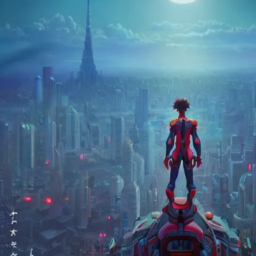 Image similar to giant evangelion stands over city by simon stalenhag, d & d, fantasy, digital painting, unreal engine 5, photorealism, hd quality, 8 k resolution, cinema 4 d, 3 d, cinematic, professional photography, art by artgerm and greg rutkowski and alphonse mucha and loish and wlop