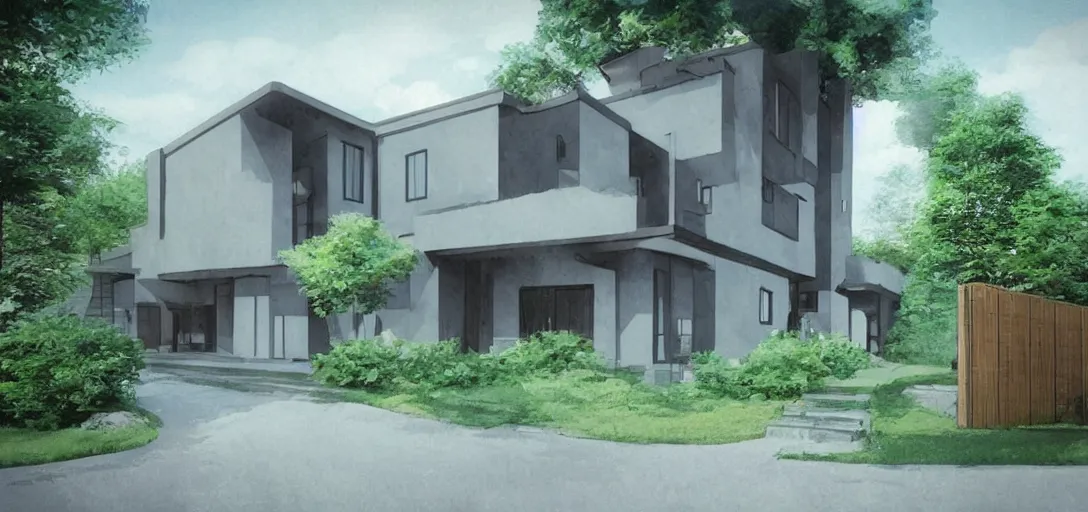 Prompt: Ghibli style modern house architecture
