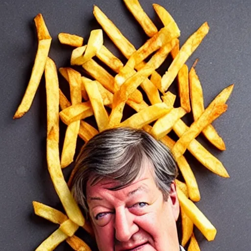 Image similar to ( ( stephen fry ) ) is [ made of ] [ french fries ] hybrid intercross mix