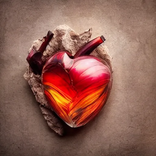 Prompt: anatomical human heart made of glass and wood, realistic fantasy photography