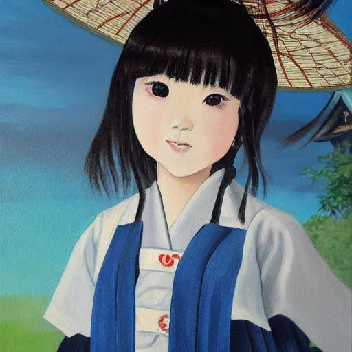 Image similar to a painting of Japanese schoolgirl, clothed, Epic