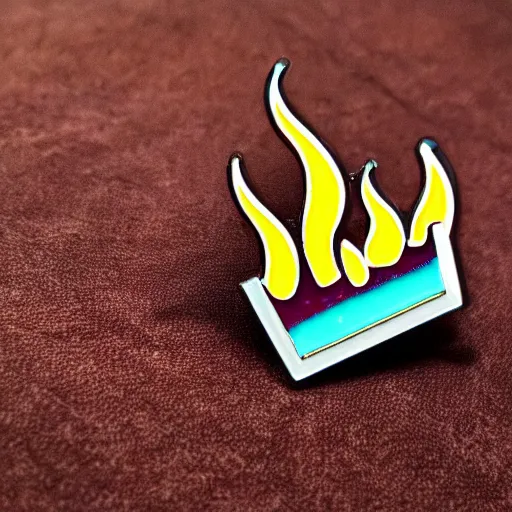 Image similar to a photo of a retro 1 9 8 0 s minimalistic clean fire flames enamel pin, beautiful cinematic light, behance