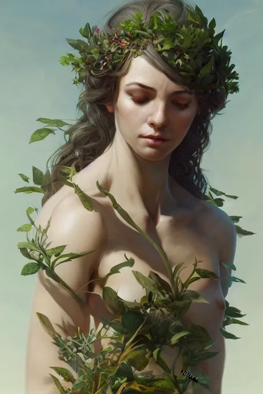 Image similar to goddess of nature, accurate anatomy, only two hands, highly detailed, digital painting, artstation, concept art, smooth, sharp focus, illustration, Unreal Engine 5, 8K, art by art by artgerm and greg rutkowski and edgar maxence