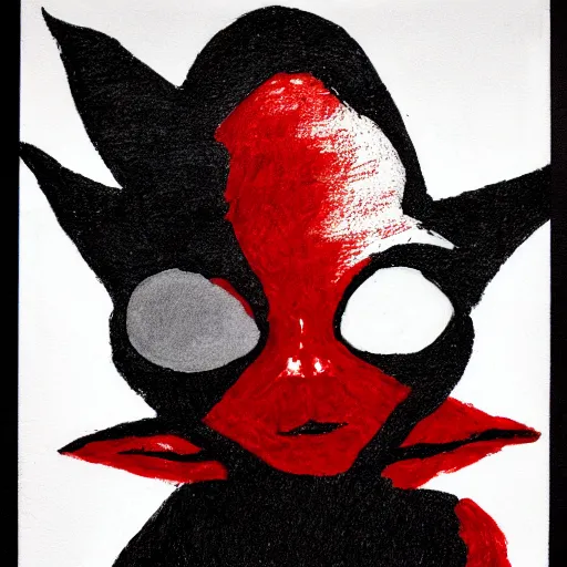 Prompt: abstract drawing of black and red baby yoda with black background, high contrast, 4k