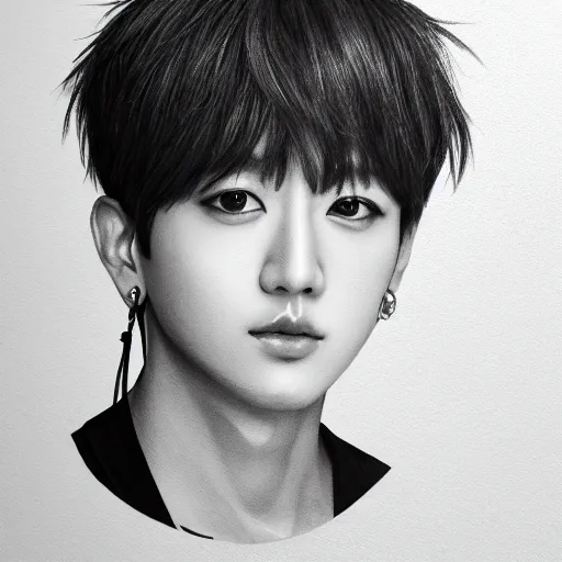 Image similar to Old portrait of Jungkook kpop artist, realistic, face portrait, real life, front view, detailed face, 8k, 50mm focal length