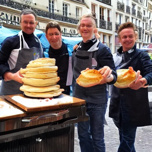 Image similar to dutch chefs impressing the French people with superior pancakes in a street in Paris