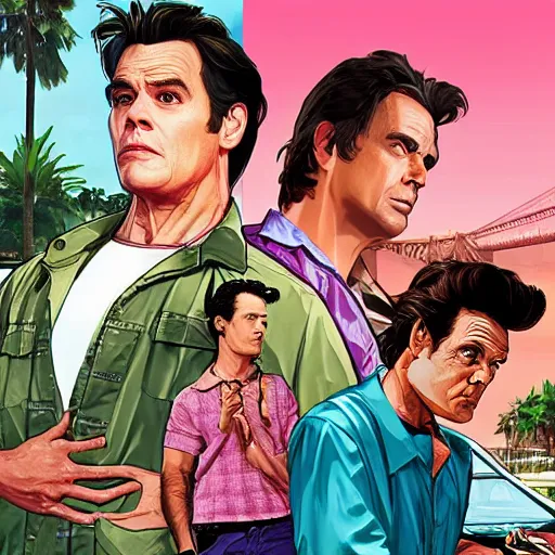 Image similar to Ace Ventura in a GTA V cover art