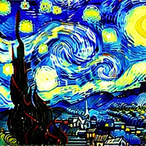 Prompt: starry night in rio de janeiro by van gogh