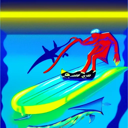 Image similar to skate in ocean. pop art, no duplicate image, glowing lights, ultra details, digital painting, artstation, concept art, smooth, sharp focus, illustration, intecrate details, art by richard hamilton and mimmo rottela, pixels art by kirokaze and paul robertson, dall e 2 rendered - h 7 6 8