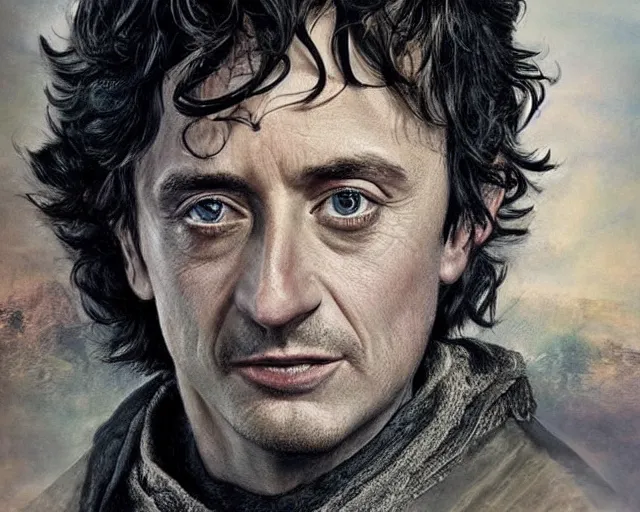 Image similar to richard hammond as frodo baggins, award winning character art, by various concept artists, hyperrealistic face, photorealistic render