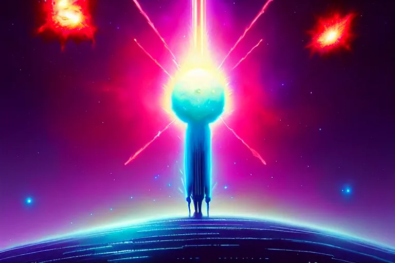 Prompt: celestial overlord war, death of a star by christopher balaskas and john harris and dan mumford and josan gonzalez and beeple, hyperrealistic, high detail, ultra detailed, space, nebula, sharp focus, stellar formation, astronomy, science