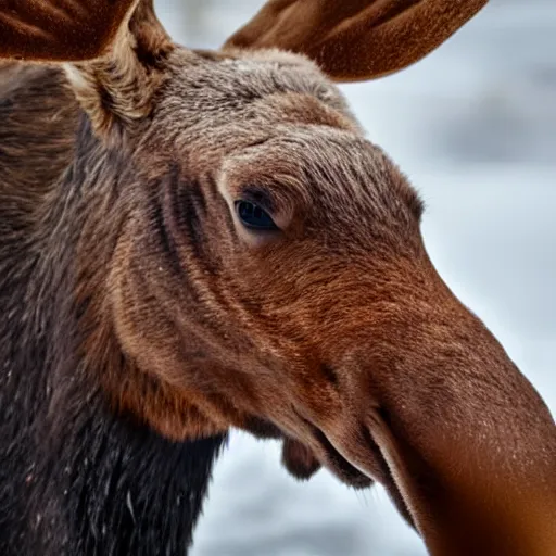 Image similar to extreme close - up photo of a smiling moose