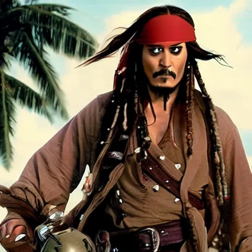 Image similar to gameplay footage of captain Jack sparrow in super Mario kart