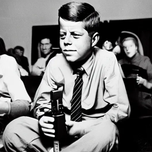 Image similar to gen z jfk playing xbox and vaping