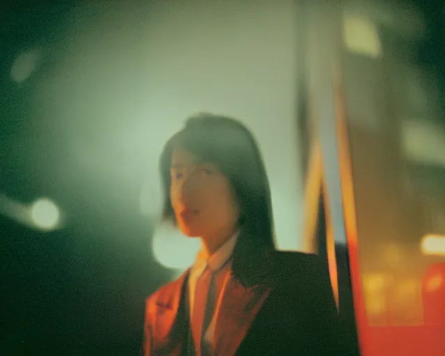 Prompt: fujifilm superia x - tra 4 0 0 photograph of business lady at night volumetric wetplate