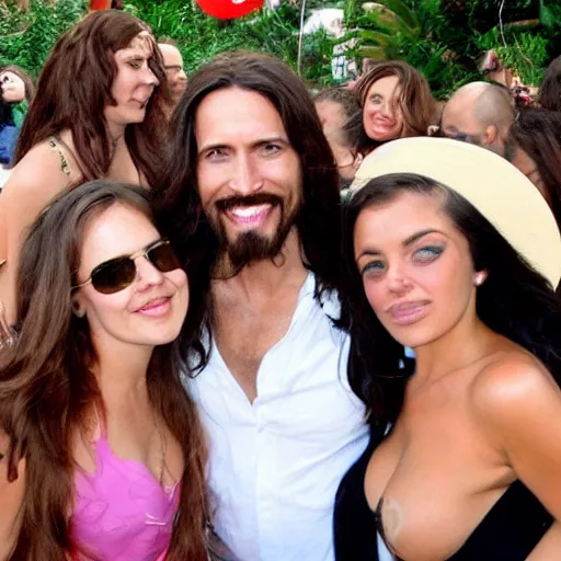 Image similar to jesus christ partying with beautiful women, realistic