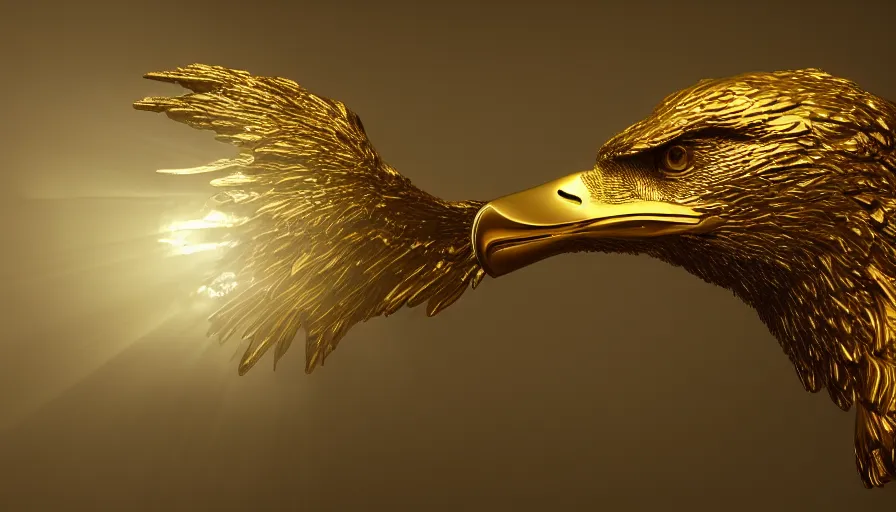 Prompt: Gold eagle, volumetric light, hyperdetailed, artstation, cgsociety, 8k