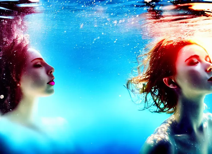 Image similar to under water pretty women, water light scattering, underwater photography, high details, 8 k, realistic shot, cinematic lighting