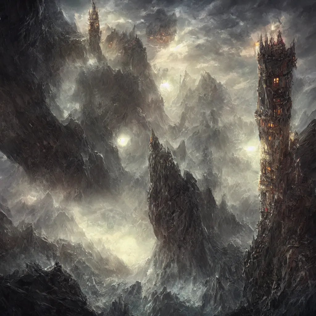 Image similar to a tower on the edge of forever, fantasy art, detailed, cinematic