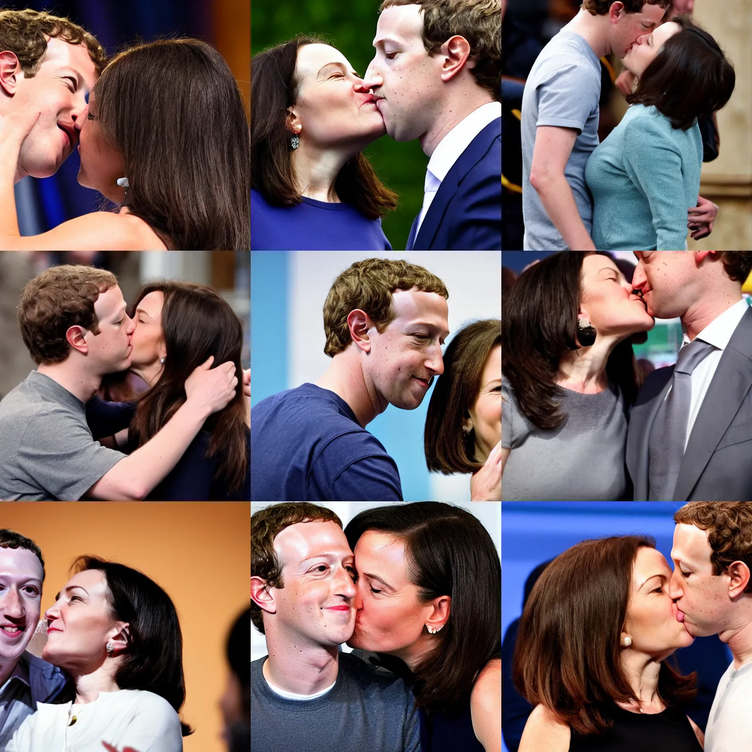 Prompt: Mark Zuckerberg and Sheryl Sandberg kissing