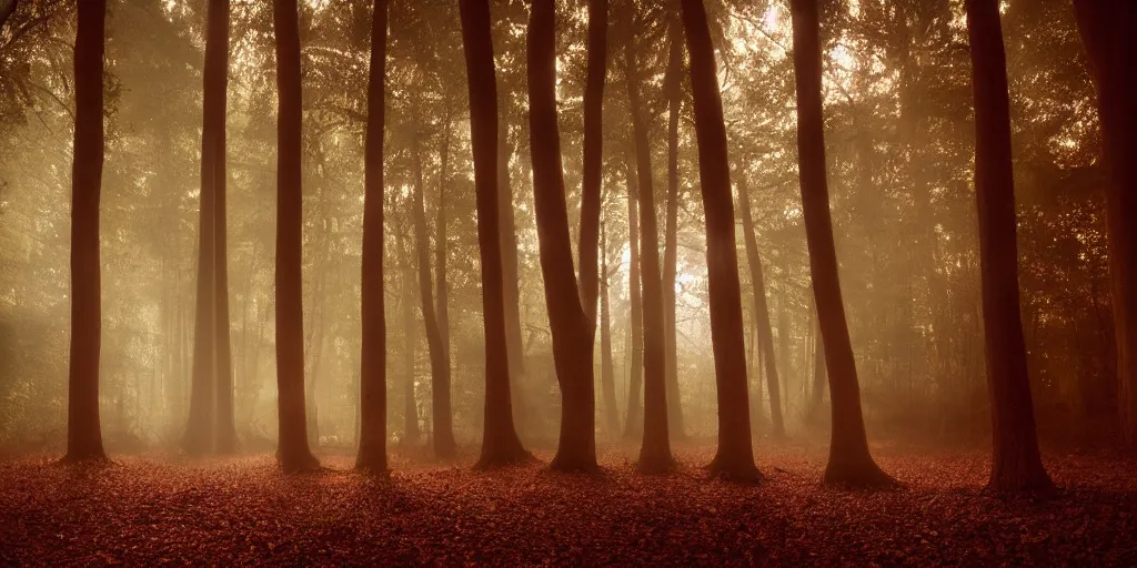 Prompt: silhouetted pipe organ in the woods, volumetric lighting, Portra 160, night time, ominous