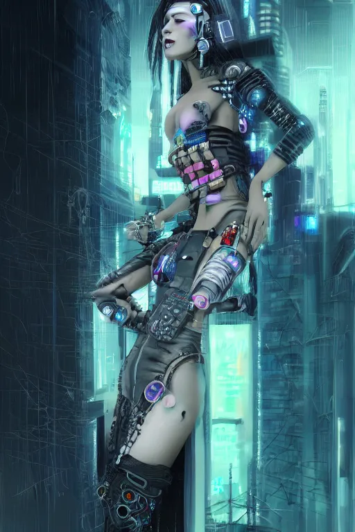 Image similar to portrait futuristic genuine cyberpunk female Witch Doctor, in futuristic stormy heavy snowy thunder tokyo rooftop Enchantment cyberpunk night, ssci-fi, fantasy, intricate, very very beautiful, elegant, neon light, highly detailed, digital painting, artstation, concept art, soft light, hdri, smooth, sharp focus, illustration, art by tian zi and craig mullins and WLOP and alphonse mucha