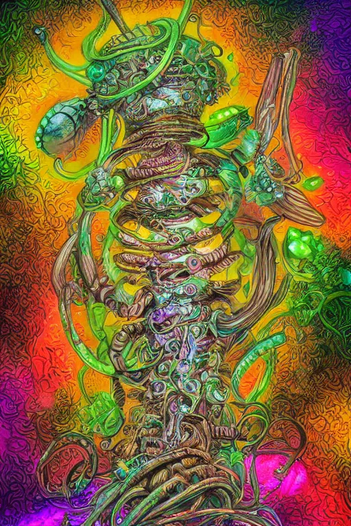 Image similar to creature sushi roots cactus elemental flush of force nature micro world fluo light deepdream a wild amazing steampunk baroque ancient alien creature, intricate detail, colorful digital painting radiating a glowing aura global illumination ray tracing