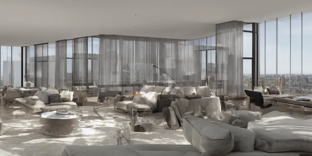 Prompt: new york penthouse, Geoffrey Bawa architecture, concept rendering