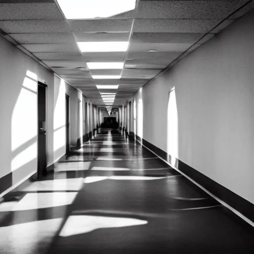 Image similar to hospital hallway, blurry shadow man