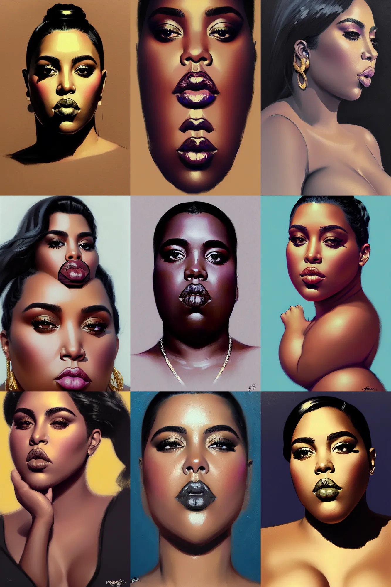 Prompt: the notorious b. i. g. as kim kardashian, shaded lighting poster by magali villeneuve, artgerm, jeremy lipkin and michael garmash, rob rey and kentaro miura style, trending on art station