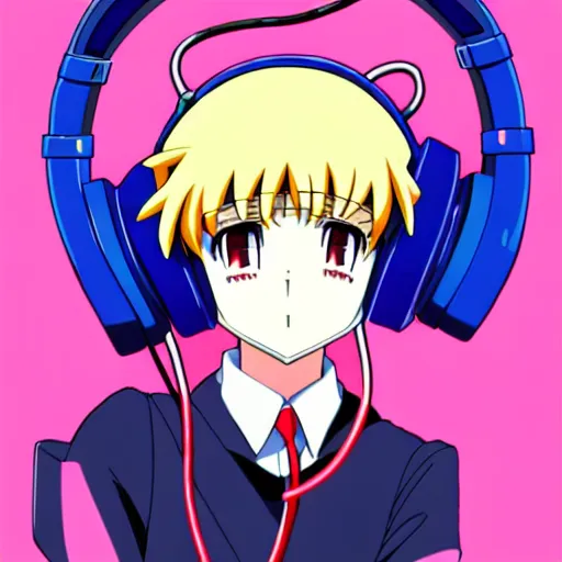 Image similar to An anime character's head wearing retro headphones. 90s anime, Sailor Moon, Neon Genesis, official art, flat cell shading, fantastic screenshot art, trending on artstation, muted nostalgic colors