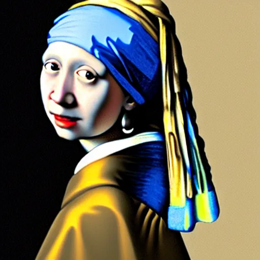 Image similar to girl with long hair, girl with long hair, girl with long hair, blue eyes, and a white shirt with a pearl earring by Johannes Vermeer, 8k