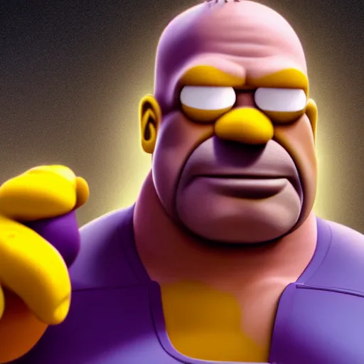 Prompt: CG Homer Simpson as Thanos, cinematic, 4K