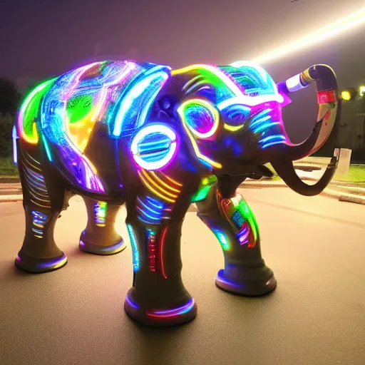 Image similar to a mechanical cybertronic elephant, glowing led tusks