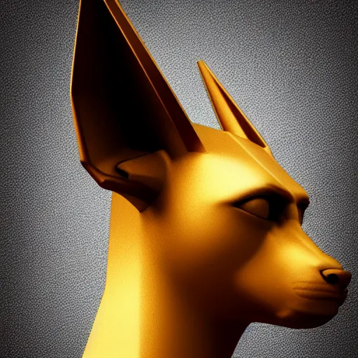 Image similar to anubis, nasus, digital model, head, detailed, beeple, art station, egypt, full color, head, colored, perfect lines, symetric
