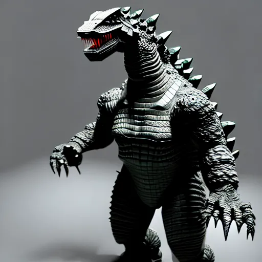 Image similar to robot godzilla suit, photorealistic, unreal engine, 3 d