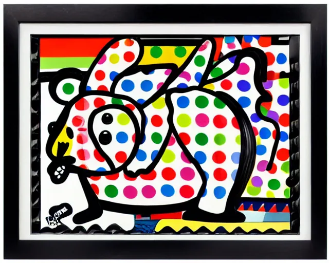 Image similar to a small black rabbit with white spots, fine art by romero britto