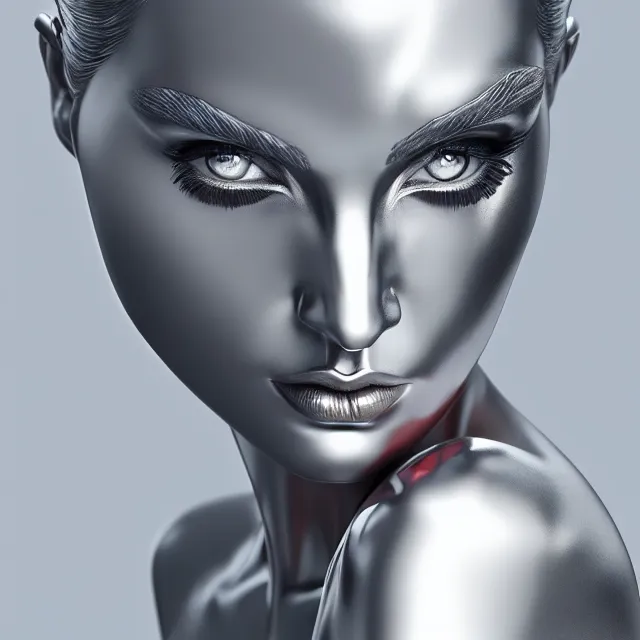 Image similar to chrome statue woman, highly detailed, 4 k, hdr, smooth, sharp focus, high resolution, award - winning photo, artgerm, photorealistic