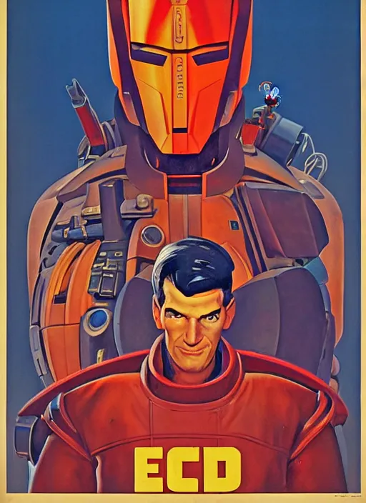 Image similar to soviet propaganda poster. cyberpunk mech pilot. portrait by jean giraud and anton otto fischer and john philip falter and will eisner and gil elvgren and pixar. realistic proportions. character art. science fiction d & d. tf 2, overwatch, rb 6 s, cyberpunk 2 0 7 7, blade runner 2 0 4 9.